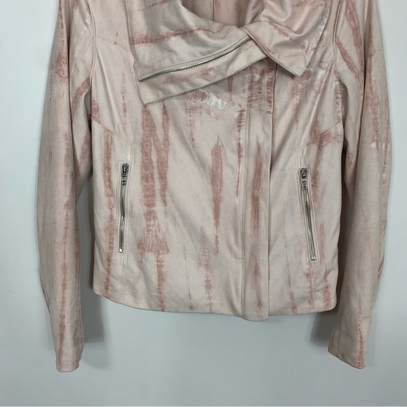 Blank NYC Pink Tie Dye Faux Suede Drape Front Moto Jacket Size Medium - Picture 5 of 16